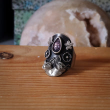 Size 7.5 -  Dionysian Blossom Silver Shield Ring - Purple Bloodshot Iolite