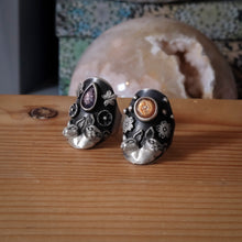 Size 7.5 -  Dionysian Blossom Silver Shield Ring - Purple Bloodshot Iolite