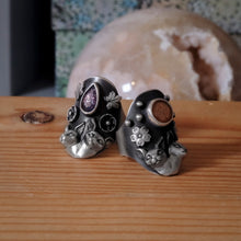 Size 7.5 -  Dionysian Blossom Silver Shield Ring - Purple Bloodshot Iolite