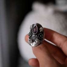 Size 7.5 -  Dionysian Blossom Silver Shield Ring - Purple Bloodshot Iolite