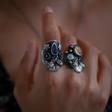 Size 7.5 -  Dionysian Blossom Silver Shield Ring - Purple Bloodshot Iolite