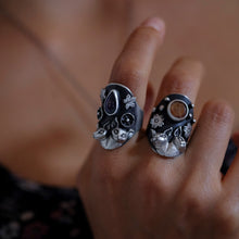 Size 7.5 -  Dionysian Blossom Silver Shield Ring - Purple Bloodshot Iolite