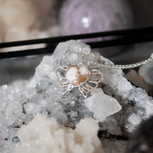 Flower agate mini winged heart pendant