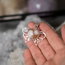 Flower agate mini winged heart pendant
