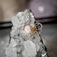 Flower agate mini winged heart pendant