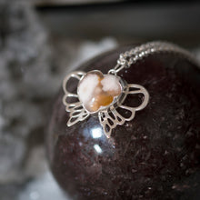 Flower agate mini winged heart pendant