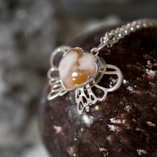 Flower agate mini winged heart pendant