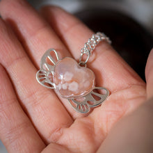 Flower agate mini winged heart pendant