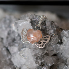 Flower agate mini winged heart pendant