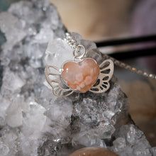 Flower agate mini winged heart pendant