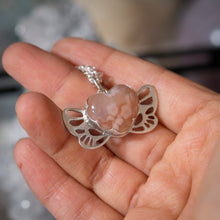 Flower agate mini winged heart pendant