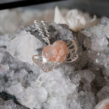 Flower agate mini winged heart pendant