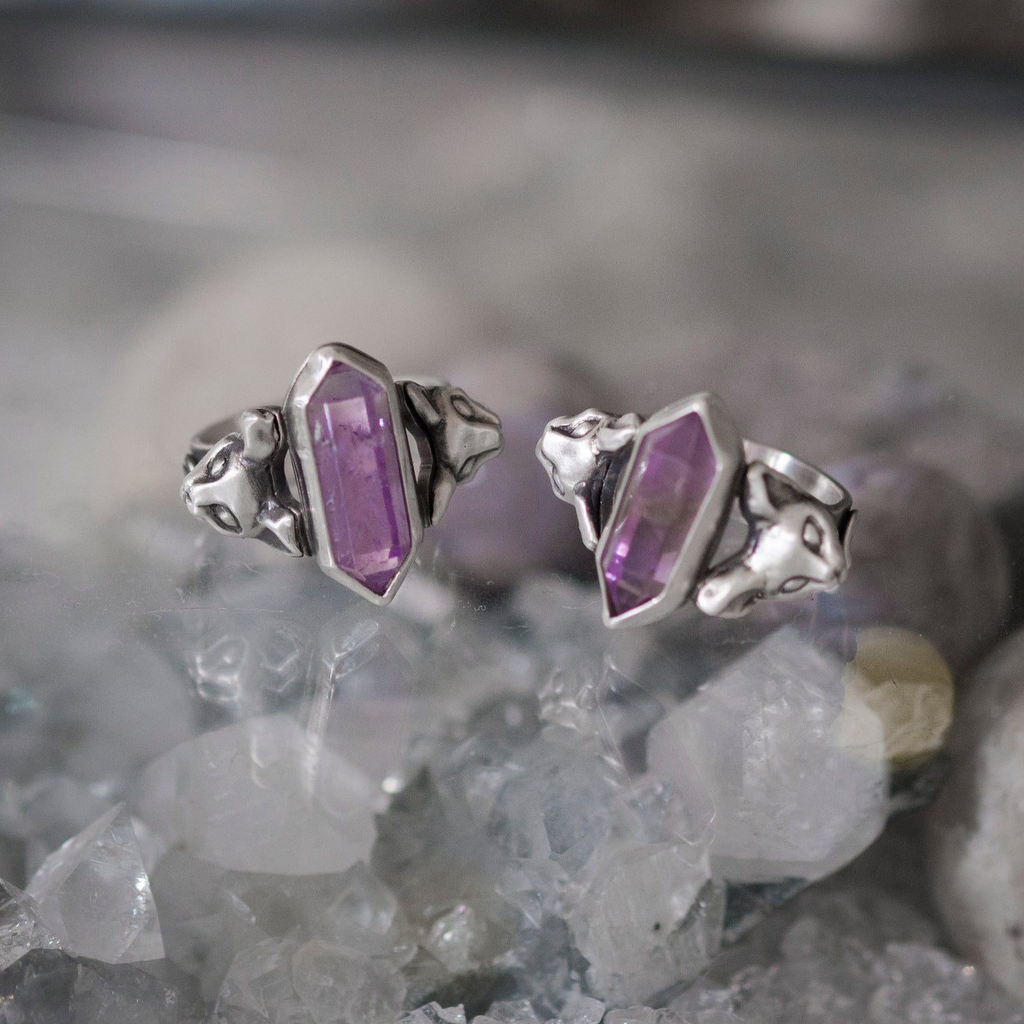 Double pointed amethyst silver - Dionysus's Guardians