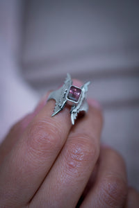 Flight (size 7 US) - Sterling silver winged ring ft. bicolor tourmaline