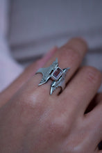Flight (Size 9 US) - Sterling silver winged ring ft. bicolor tourmaline