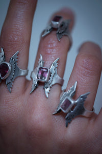 Flight (size 7 US) - Sterling silver winged ring ft. bicolor tourmaline