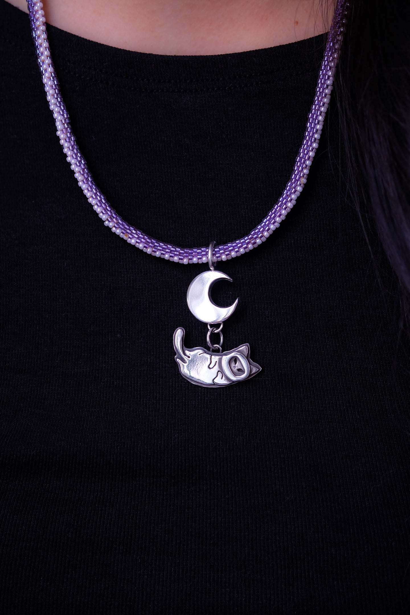 Towards the Moon -  Beaded pendant