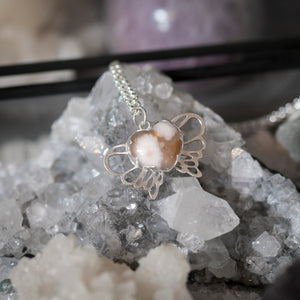 Flower agate mini winged heart pendant